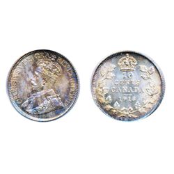 1918. PCGS graded Mint State-67. A superb gem with light to medium rainbow toning. Tied for the seco
