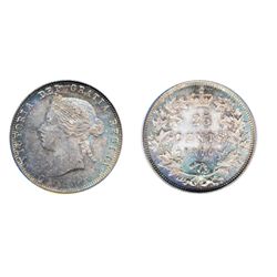 1870. Obverse port. #1. PCGS graded Mint State-65. Medium heavy toning in shades of silvers, grays a