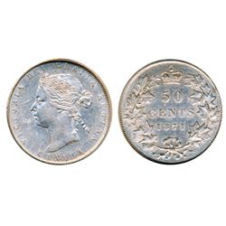 1871-H. PCGS graded AU-53. Brilliant and lustrous. A scarce high grade Victorian fifty cents piece.