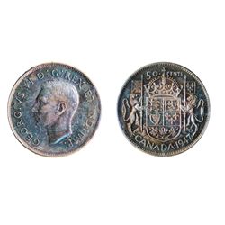 1947. Curved Right 7. ICCS Mint State-65. Attractive medium to heavy multi-hued toning. One of the ‘