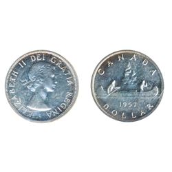 1957. One Water Line. ICCS Proof-Like-65. A rare variety in Proof-Like. A lustrous Gem, with a trace