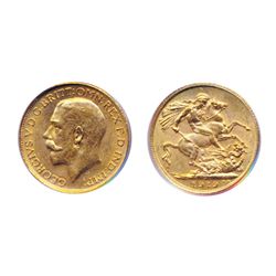 Sovereign. 1919-C. Both ICCS and PCGS graded Mint State-63. Brilliant golden luster.