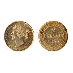 $2.00 Gold. 1865. ICCS AU-55. Golden luster.