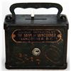 Image 1 : SAVINGS DEPARTMENT THE BANK OF VANCOUVER, VANCOUVER, BC. Rectangular steel satchel bank, with slight