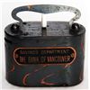 Image 1 : THE BANK OF VANCOUVER SAVINGS DEPARTMENT. A oval steel satchel bank. Coin slot at left. Banknote hol