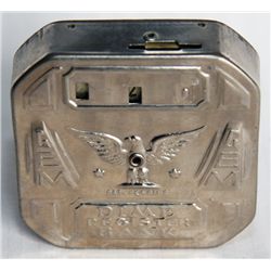 DIME REGISTER BANK. A Nickel-plated Octagonal Register Bank. Ten cent slot on top. Eagle on front. N