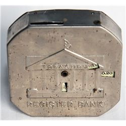 TREASURY REGISTER BANK. A Nickel-plated Octagonal Register Bank. Dime slot at top. Treasury Building