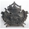 Image 1 : DREADNOUGHT BANK - UNITED WE STAND. Shape of a Ship sitting on a Coat of Arms. A Brass bank. Coin sl