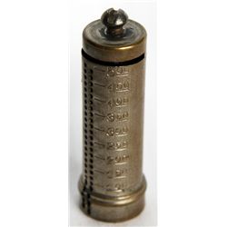 COIN TUBE. A Ten Cents coin tube. ‘THE B. & R. M’FG CO, NEW YORK. 2cm x 6cm high. No key lock, seria