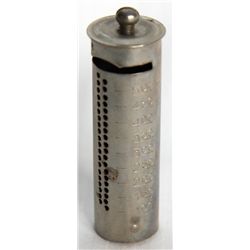 COIN TUBE. A Ten Cents coin tube. ‘BE THRIFTY SAVE A DIME A DAY’. 2cm x 7cm high. No key lock, seria