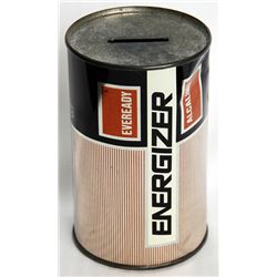 ENERGIZER EVERREADY ALKALINE BATTERY. A medium-size can shaped bank, with the coins slot on top. 8cm