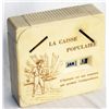 Image 1 : LA CAISSIE POPULAIRE. A rectangular Coin Calendar bank. Two coin slots in front. Currency slot on ba