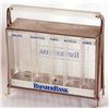 Image 1 : RAINIER BANK. Rectangular clear plastic bank with blue highlights. No key. Five coins slots along fr