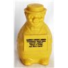 Image 1 : SURREY CREDIT UNION. A yellow plastic bank in the shape of a standing pig. Coin slot on top of back.