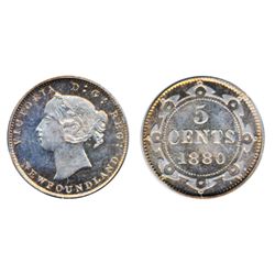 1880. PCGS graded Mint State-65. Light delicate, multi-hued toning, with a ‘cameo’ bust. A Gem, and 