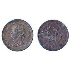 Breton-867. NS-1A4. 1823. 1/2 Penny. A glossy brown AU+ token.