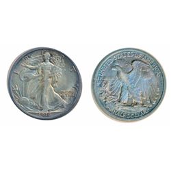 Liberty Walking 50 Cents. 1916-P. A lustrous Mint State-60. Lightly toned.