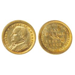 $1.00 Gold. LA. Purchase/McKinley. 1903. AU-55. Brilliant golden luster.