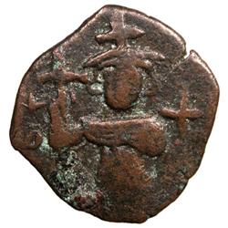 ARAB-BYZANTINE: Standing Emperor, ca. 640s-650s, AE fals (3.61g), NM, ND