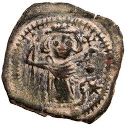 ARAB-BYZANTINE: Standing Emperor, ca. 660s-680s or later, AE fals (3.54g), NM
