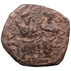 ARAB-BYZANTINE: Justin & Sophia type, ca. 675-700, AE follis (5.06g), Scythopolis (Baysan), ND