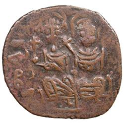 ARAB-BYZANTINE: Justin & Sophia type, ca. 675-700, AE follis (6.52g), Gerason (Jerash), "year 12"
