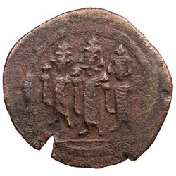 ARAB-BYZANTINE: Three Standing Figures, ca. 685-690, AE fals (4.18g), Tabariya