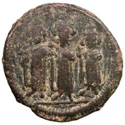 ARAB-BYZANTINE: Three Standing Figures, ca. 685-690, AE fals (5.61g), Tabariya