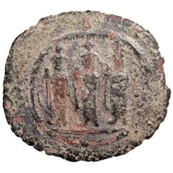 ARAB-BYZANTINE: Three Standing Figures, ca. 685-700, AE fals (5.35g), Tabariya
