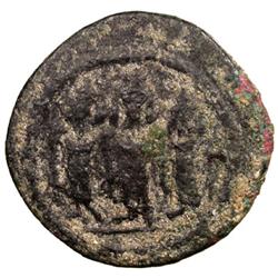 ARAB-BYZANTINE: Three Standing Figures, ca. 685-690, AE fals (5.66g), Tabariya