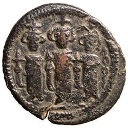 ARAB-BYZANTINE: Three Standing Figures, ca. 685-700, AE fals (4.07g), Tabariya
