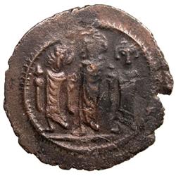 ARAB-BYZANTINE: Three Standing Figures, ca. 685-700, AE fals (3.80g), Tabariya