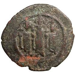 ARAB-BYZANTINE: Three Standing Figures, ca. 685-700, AE fals (3.99g), Tabariya