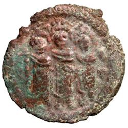 ARAB-BYZANTINE: Three Standing Figures, ca. 685-700, AE fals (3.52g), Tabariya