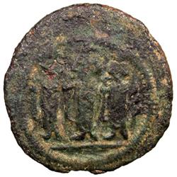 ARAB-BYZANTINE: Three Standing Figures, ca. 685-690, AE fals (4.25g), Tabariya