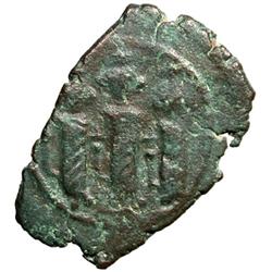 ARAB-BYZANTINE: Three Standing Figures, ca. 685-700, AE fals (3.92g), Tabariya