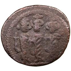 ARAB-BYZANTINE: Three Standing Figures, ca. 685-700, AE fals (3.85g), Tabariya