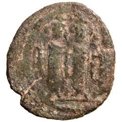 ARAB-BYZANTINE: Three Standing Figures, ca. 685-700, AE fals (3.03g), Tabariya