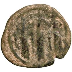 ARAB-BYZANTINE: Three Standing Figures, ca. 685-700, AE fals (2.80g), Tabariya