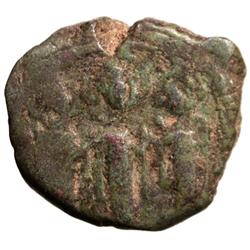 ARAB-BYZANTINE: Three Standing Figures, ca. 695-705, AE fals (4.39g), Tabariya