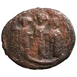 ARAB-BYZANTINE: Three Standing Figures, ca. 695-705, AE fals (2.04g), Tabariya