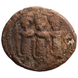 ARAB-BYZANTINE: Three Standing Figures, ca. 695-705, AE fals (2.15g), Tabariya