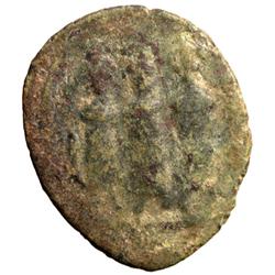 ARAB-BYZANTINE: Three Standing Figures, ca. 695-705, AE fals (2.91g), Tabariya