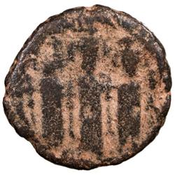ARAB-BYZANTINE: Three Standing Figures, ca. 685-700, AE fals (2.87g), Baysan