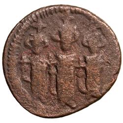 ARAB-BYZANTINE: Three Standing Figures, ca. 685-700, AE fals (2.73g), Baysan