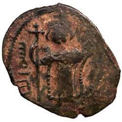 ARAB-BYZANTINE: Standing Emperor, ca. 680s, AE fals (3.81g), Hims