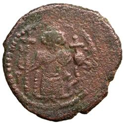 ARAB-BYZANTINE: Standing Emperor, ca. 680-690, AE fals (4.28g), Tabariya