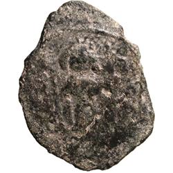 ARAB-BYZANTINE: Standing Emperor type, ca. 670s, AE fals (2.16g), Jerusalem
