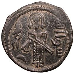 ARAB-BYZANTINE: Standing Caliph, ca. 690s, AE fals (2.93g), Iliya (Jerusalem)