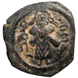 ARAB-BYZANTINE: Standing Caliph, ca. 690s, AE fals (3.24g), Iliya (Jerusalem)